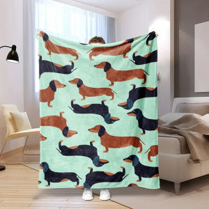VIKAMA Cartoon Cute Dachshund Blanket Flannel Square Cover Blanket Midday Rest Air-Conditioned Blanket Childrens Gift