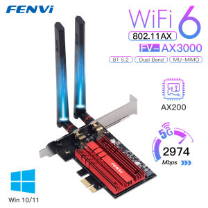 Fenvi | 3000Mbps FV-AX3000 AX200 WiFi 6 PCI-E BT5.2 Dual Band 2.4G/5Ghz Gaming Wireless PCIe Card Adapter 802.11AX For Win 10/11 Desktop
