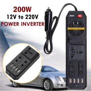 200W 220V Car Power Inverter DC 12V to 220V AC Car Converter 3 AC Outlets 4 USB Ports Adapter with Safety Switch