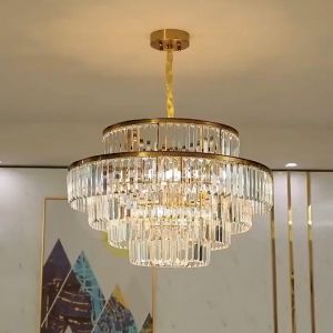 【Free gift+Free bulb】Modern LED Luxury Round Golden Crystal Chandelier Lighting For Living Room Dining Room Lamp Bedroom Indoor Light Fixemturems