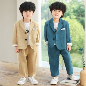 lontakids Bộ Đồ Thường Ngày Màu Trơn Cho Bé Trai Trẻ Tập Đi 1-11 Tuổi Màu Be Xám 2 Chiếc (Áo Blazer + Quần) Trang Phục Tiệc Cưới Sinh Nhật Trang Phục Cuộc Thi Hoạt Động Trường Học Biểu Diễn Piano