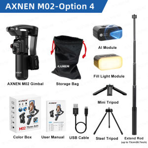 AXNEN M02 Phone Stabilizer 3-Axis Foldable Handheld Gimbal AI Face Tracking for iPhone Android Smartphone Detachable Remote