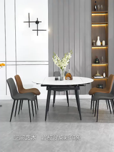 Extendable Round Set Sintered stone Dining Chairs Nordic Stone For HDB BTO Condo Marble Square Table