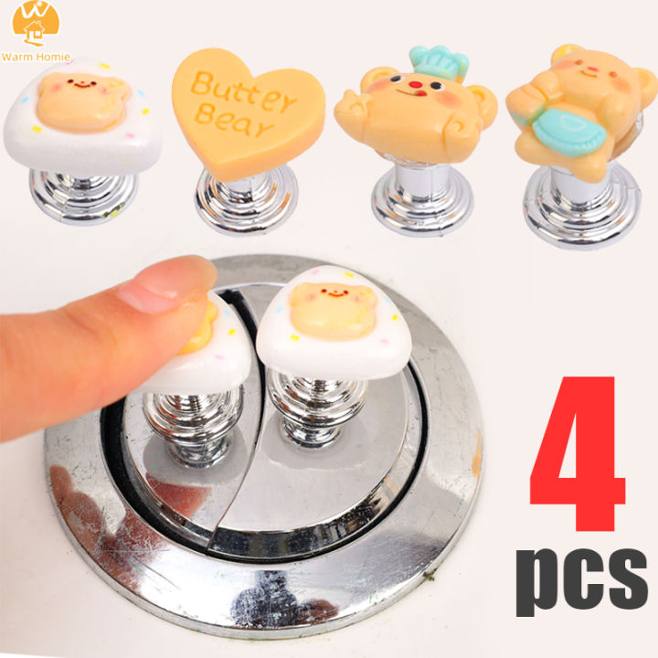 【Warm Homie】4 Pcs New Cute Butter Bear Toilet Press Button Water Tank Push Switch Assistant Cabinet Door Drawer Handle