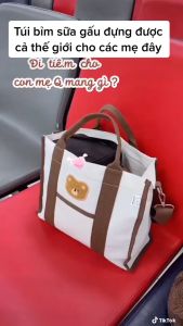 Túi Bỉm Sữa Đựng Đồ Cho Mẹ Và Bé UpUpFour Thêu Gấu Nâu Đa Năng Nhiều Ngăn Phong Cách Hàn Quốc