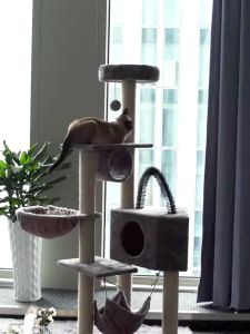 Hanpet - Trụ mèo leo trèo - nhà cây cho mèo (Màu xám) trụ cho mèo chơi đa chức năng cat tree/ nhà mèo cào móng