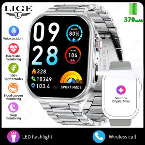 LIGE | LIGE New Smart Watch Men 2.01" LED Flashlight Bluetooth Call Heart Rate Sleep Health Monitor Sports Waterproof Smartwatch Women
