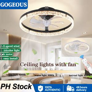 GOGEOUS 20INCH ceiling fan with led light for living room bedroom kitchen smart ceiling fan with light modern silent ceiling lights with fan with remote control 360° rotation ceilings fan electric fan