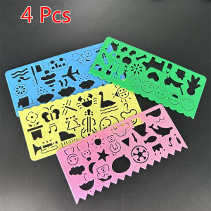 4pcs Cute Multifunctional Hollow Ruler Figure Drawing Diy Tool Diary Template School Kids Student Supplies
