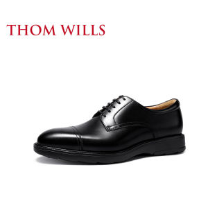 ThomWills Mens Derby Shoes Business Casual Breathable Leather Shoes round Toe Flat Heel Shock Absorption EVA Outsole