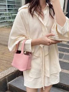 Mini Cute Basket Bag Womens Handbag Top Layer Genuine Leather Bucket Handbag Fashionable European Style Soft Handle Bag