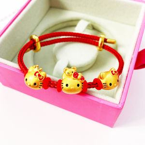 Gold Plated HelloKitty Cat Charm Bracelet Beads Simulation Kt Hand Cord Diy Spacer Beads Korean Style Fashion Jewelry for Women