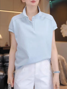 Shalldoer | เสื้อยืดคอโปโลสีน้ำเงินสำหรับผู้หญิงในช่วงฤดูร้อนปี 2025 สไตล์เกาหลีหลวมๆ สบายๆ แขนสั้นสวมใส่สบาย ทรงเข้ารูป
