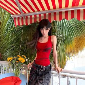 Áo Ba Lỗ Không Tay in Họa Tiết Graffiti American Hot Bé Gái Slim Fit Dành Cho Nữ Mùa Hè Áo Ba Lỗ Mặc Trong Và Ngoài