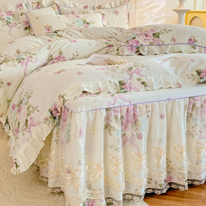 Princess Style Lace Lace Cotton Bed Skirt K-style Single Three-Piece Set Pure Cotton Mattress Cover Bedspread Four-Piece Set