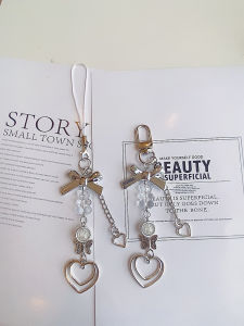 Fancy Silver Bows Mobile Phone Pendant Bag Keychain Card Binder Gu Ben Chain CCD Heart Pendant Fashion
