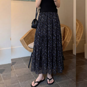 YIKEMAI | High Waist Slimming A-Line Pleated Floral Half Skirt