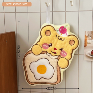 Cute Little Bear Hand Towel Kitchen And Bathroom Wiping Cloth Double-Layer Thick Household Absorbent Quick Drying Towel