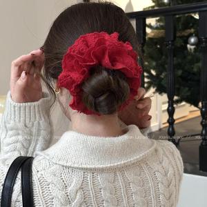 Red Printed Headband Womens Large Elastic Hair Ties Ball Head Super Large Hair Accessories Korean Style Fresh out Fashion