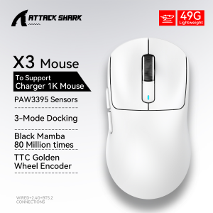 ATTACK SHARK | ATTACK SHARK X3/X3Pro Ultra-Light Mouse Wireless 1000Hz PAW3395 Sensor 26000DPI and Black Mamba 80 Million Switches for Gaming