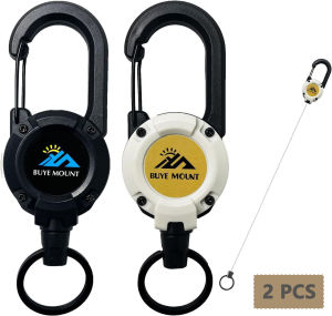 2-Pack Heavy Duty Retractable Keychain Tactical ID Badge Reel with 22.8" Steel Cord Carabiner Badge Holder