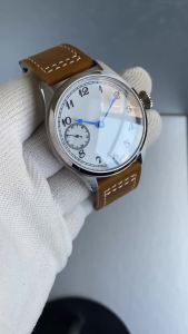 Tandorio | Sterile 42mm Vintage Pilot Watch Asia 6497 Hand-Wind ST3600 Mechanical Watches Men White Dial Leather Strap Sapphire Glass