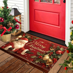 VIKAMA Christmas Doormat Non‑Slip Half Round Front Door Rug Washable Indoor Outdoor Xmas Poinsettia Flower Holiday Decor Mat