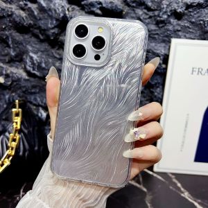 KISSCASE Laser Glitter Feather Pattern Phone Case For iphone 15 14 13 12 Pro Max INS Style Ultra Thin Acrylic Hard Anti-fall All-inclusive Shockproof Back Cover For iphone 15 14 13 12
