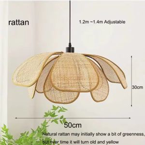 JOYINLED 50cm Retro Rural Hand-woven Natural E27 Rattan Petal Chandelier Japanese-Southeast Asian Dining Room Bedroom Chandelier