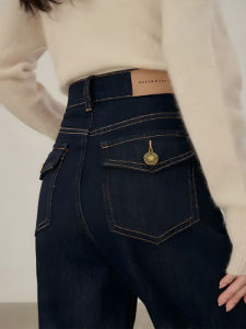 Deep Blue High Waist Wide Leg Jeans Womens Autumn New Slimming Floor-Length Pants Narrow Version Straight Cut Trousers