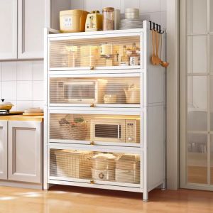 3/4/5 Layers Kitchen Rack Dustproof Storage Cabinet Carbon Steel Multi-function Rack Enclosed Rack