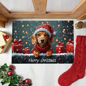 VIKAMA Giáng Sinh Dachshund Thảm Trải Sàn Chống Trơn Trượt Có Thể Giặt Được Giáng Sinh Vui Vẻ Chó Trong Nhà Nhà Lối Vào Thảm Phong Cách Hiện Đại Polyester