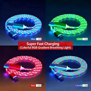 NNBULI Fast Charging Data Cord Flow Luminous USB Type C Cable 3A Fast Charging Cable Glowing LED Cable for Samsung Xiaomi Huawei
