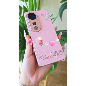 Vivo V30 V40 V29 V27 V23 5G Case Vivo V40 V30 V27 Pro Case Vivo Y36 5G Luxury Liquid Glass Shockproof Case with Camera Protector Phone Case Cute Cartoon Bunny Rabbit Case for Girl Student Lady woman