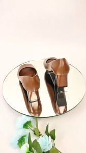 Giày cao gót nữ mũi hở màu nâu - Lume da PU cao cấp đế cao su non chống trơn trượt đế cao 5cm