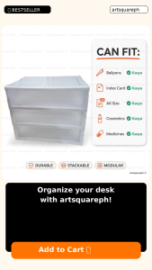Artsquare Stackable 3-Layer Medium Multilayer Desktop Organizer with Transparent Drawer