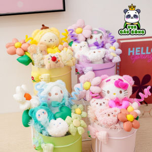 (Tặng kèm set túi đèn thiệp) Set Bó Hoa Gấu Nhồi Bông Nhân Vật Hoạt Hình Làm Qùa Tặng Cao Cấp - HAUNNISHOP.VN