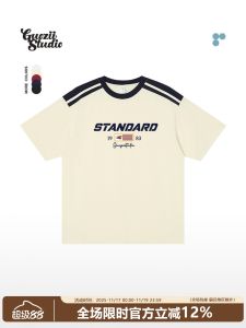 เสื้อยืดคอกลมแขนสั้นผ้าฝ้ายแท้พิมพ์ลายตัวอักษรสไตล์อเมริกันย้อนยุคสำหรับผู้หญิง ทรงหลวม ฤดูร้อน 2025