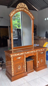 Meja Rias Mewah Kayu Jati Motif Rahwana Ukiran Jepara
