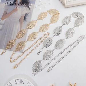 Belt Per Sabuk Wanita Fashion Gesper Cewek Ikat Tali Pinggang Per Motif Daun Korea Rantai Model Daun Silver Gold