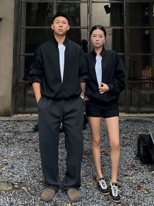 Bộ Đồ Hai Mảnh Màu Đen Cổ Đứng Áo Hoodie Quần Ống Loe Phong Cách Mỹ Cổ Điển Áo Khoác Ngắn Bộ Đồ Thể Thao Thường Ngày Dành Cho Nam