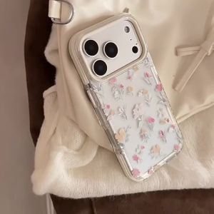 Korean Oil Painting Colorful Flowers Pattern Phone Case for iPhone 17 16 15 14 13 12 Pro Max Clear Shockproof Protective Cover