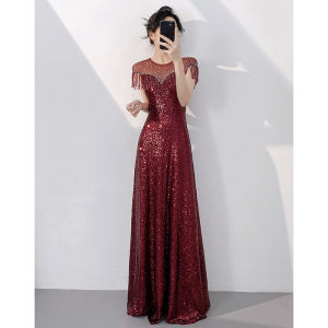 Luxury Elegance Red Beaded Evening Dress