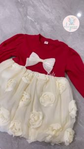 Dress Anak Import Baju Lengan Panjang Anak Cewek Babydoll Merah Pita