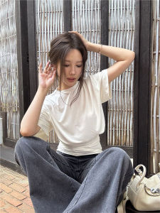 Áo Thun Cotton Dáng Rộng Cổ Tròn Tay Ngắn Mùa Hè Cho Nữ Thiết Kế Xếp Ly Che Bụng Thoải Mái Thoáng Khí Mặc Đi Chơi