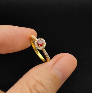 แหวนพลอยโกเมนจันทบุรี (Garnet) ตัวเรือนCopper ผสมเงิน ชุบทอง พลอยสีแดงอมน้ำตาล เนื้อใส ไซส์นิ้ว 55 เบอร์ 7.5 US