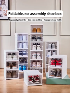 HOMEKING | 1/3/6/9 Layer Foldable Shoe Rack Folding Shoe Cabinet Rack Plastic Shoe Rack Box Organizer with Transparent & Side Door