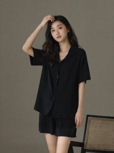 me home wear | Summer Lightweight Cotton Black Striped Pyjama Set