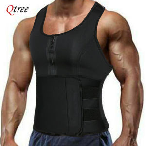 Qtree Men Slimming Body Shaper Sauna Trimmer Vest Hot Neoprene Sweat Fat Burner Tops Waist Trainer Zipper Tummy Control Corset