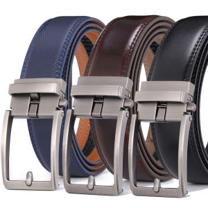 Click Belts for Men Luxury Brand Designer Fashion Automatic Buckle Genuine Leather Mens Belt Male Jeans Waist Strap Blue 3.5 cm